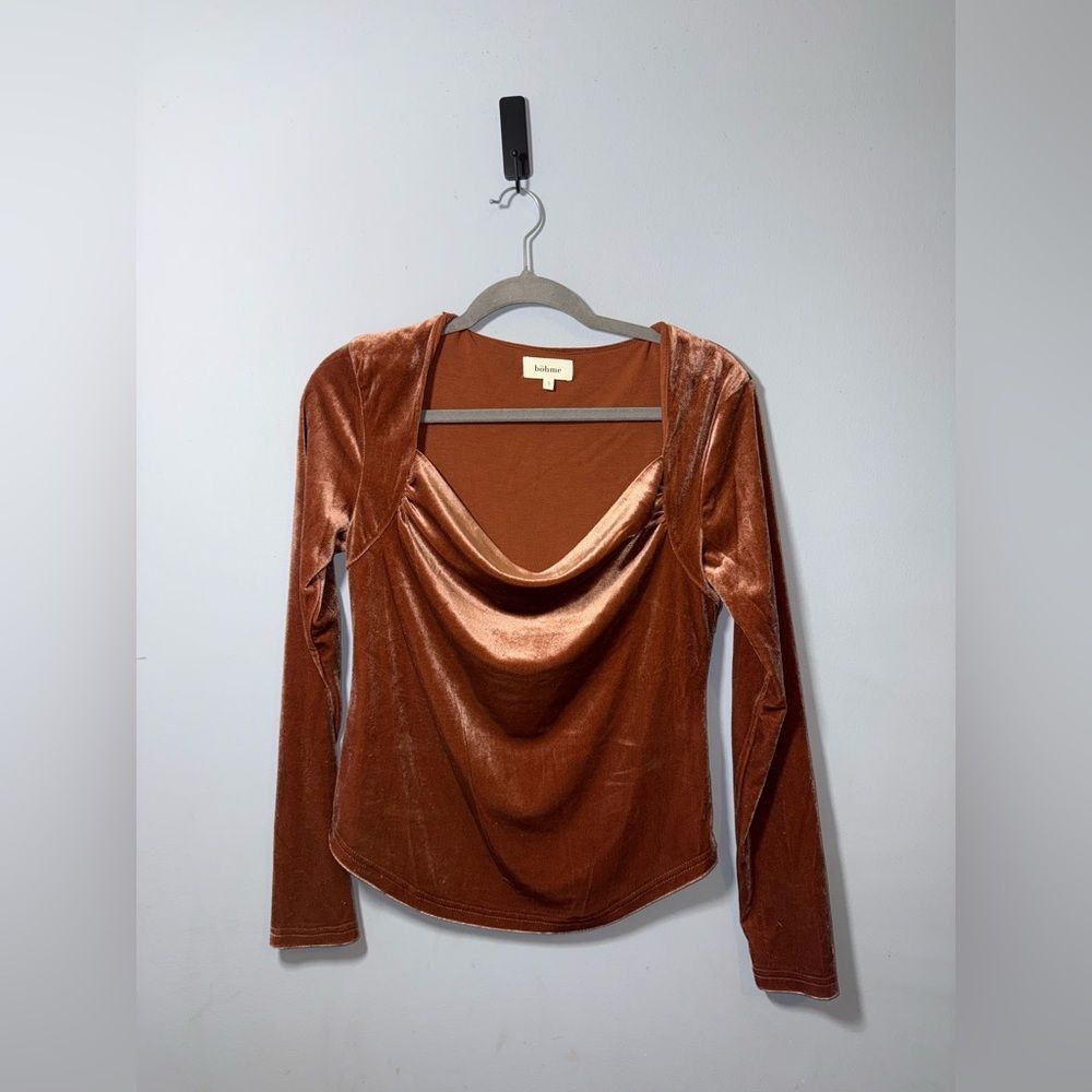 Böhme Women’s Velvet Cowl Drop Neck Top in Copper Size Small EUC Fairy Witchy